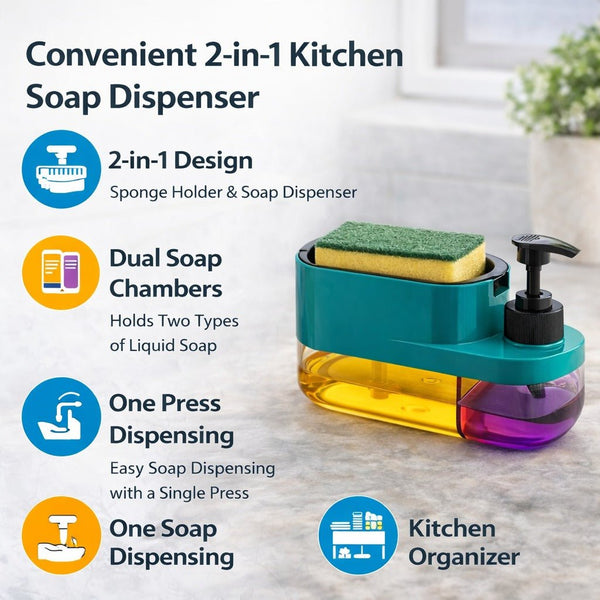 2 - in - 1 Kitchen Soap Dispenser with Sponge Holder & Pump - Wellhomes™