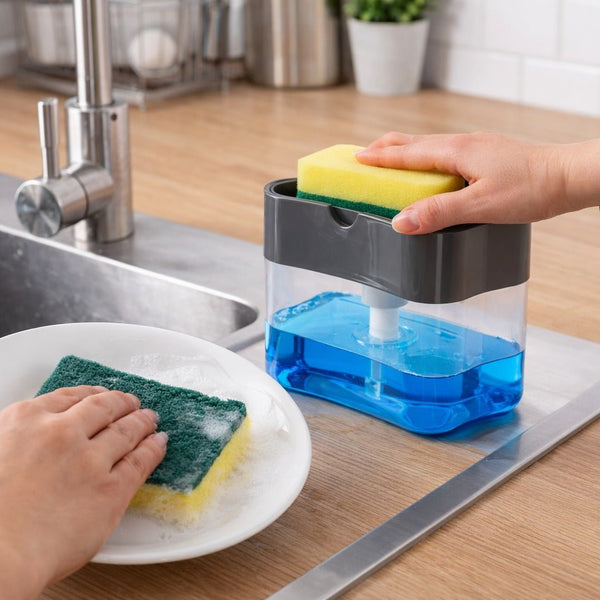 2 - in - 1 Soap Dispenser with Sponge Holder | Press Dish Soap Pump for Kitchen Sink - Wellhomes™