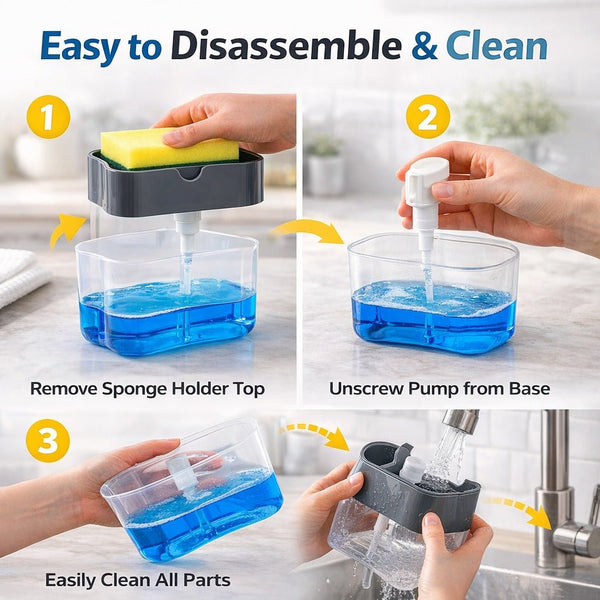 2 - in - 1 Soap Dispenser with Sponge Holder | Press Dish Soap Pump for Kitchen Sink - Wellhomes™