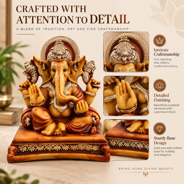 WellHomes™ Premium Lord Ganesha Idol | Antique Finish Ganesh Statue for Home, Office & Puja Décor