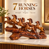 WellHomes™ 7 Running Horses Statue for Home Decor – 15Inches Premium Brown Decorative Horse Showpiece for Living Room, Office & Entrance