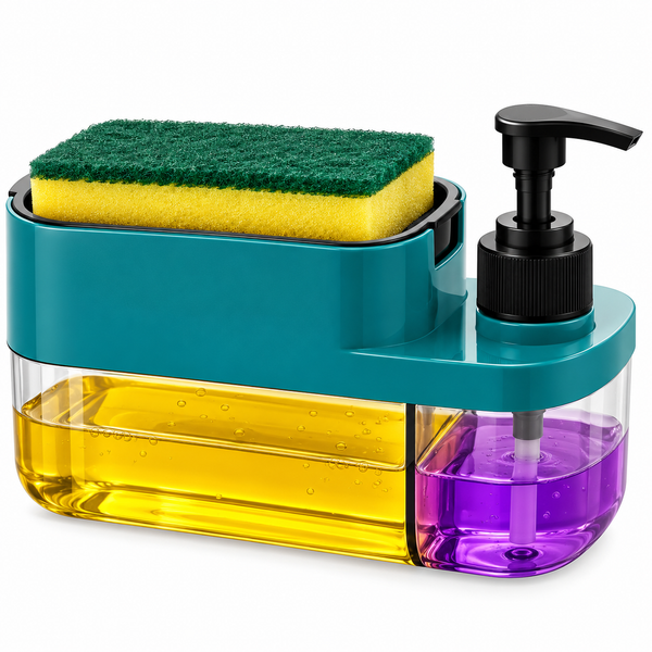 WellHomes™ Kitchen Sink Soap Dispenser with Sponge Holder | 3-in-1 Dish Soap & Liquid Dispenser