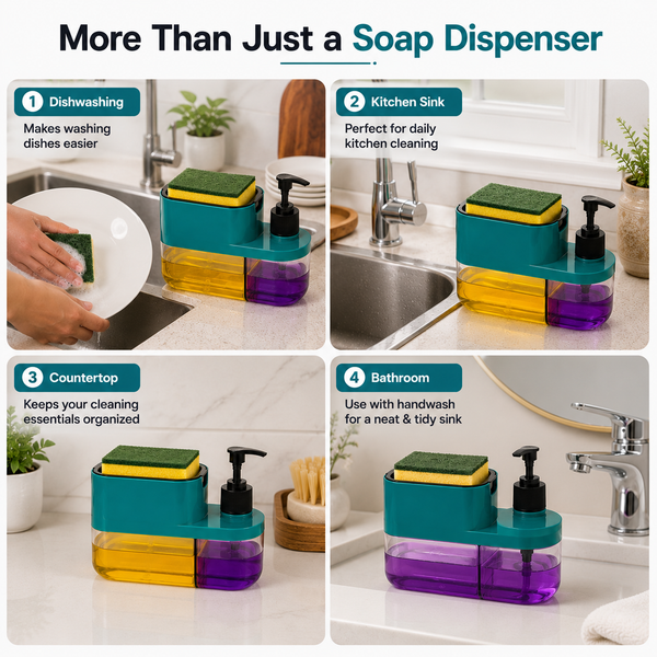 WellHomes™ Kitchen Sink Soap Dispenser with Sponge Holder | 3-in-1 Dish Soap & Liquid Dispenser
