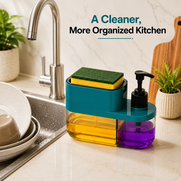 WellHomes™ Kitchen Sink Soap Dispenser with Sponge Holder | 3-in-1 Dish Soap & Liquid Dispenser