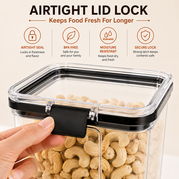 WellHomes Airtight Storage Containers Set of 8 | 4×700ml + 4×1100ml | Transparent Kitchen Pantry Containers