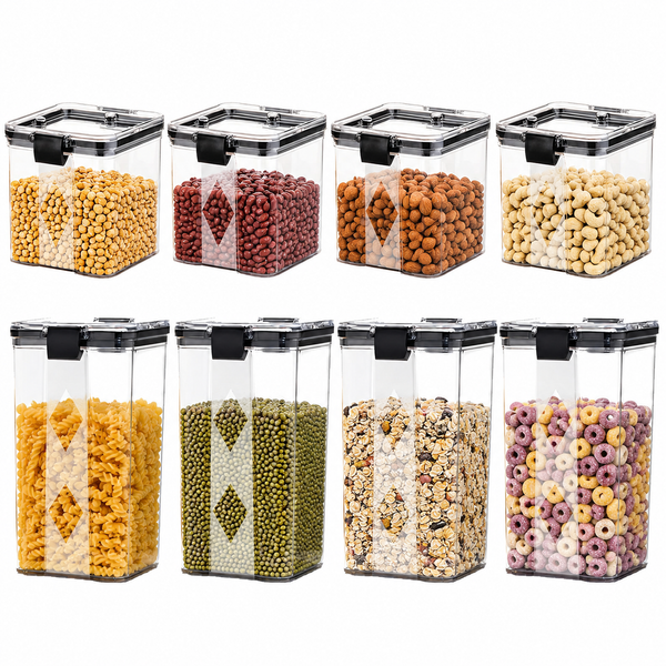 WellHomes Airtight Storage Containers Set of 8 | 4×700ml + 4×1100ml | Transparent Kitchen Pantry Containers