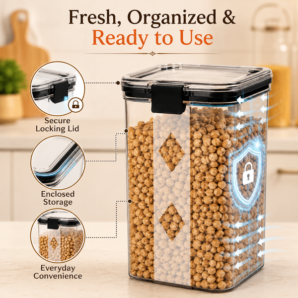 WellHomes Airtight Food Storage Containers Set of 8 | 8×1100ml | Transparent Kitchen Storage & Pantry Organizer