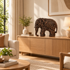 WellHomes™Brwon Human Elephant Sculpture – Intricately Carved Decorative Showpiece for Home Décor