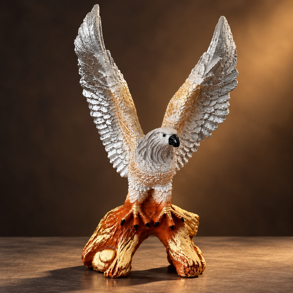 Premium Winged Bird Eagle Statue | Silver & Gold Luxury Home Décor Showpiece