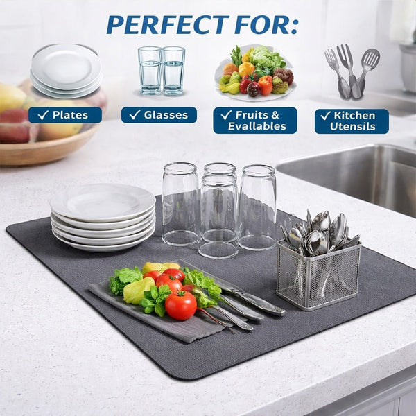 Dish Drying Mat (1 Buy Get 1 Free) – Super Absorbent Kitchen Counter Dry Mat - Wellhomes™