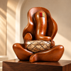 WellHomes™ Wooden Lord Ganesha with Dholak Statue – Premium Brown Ganesh Idol for Home Décor, Pooja Room & Gifting
