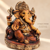 WellHomes™ Antique Brown Ganesha Idol for Home Decor | 17 cm Ganesh Murti Statue with Gold Detailing