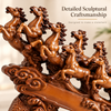 WellHomes™ 7 Running Horses Statue for Home Decor – 19 Inches Premium Brown Decorative Horse Showpiece for Living Room, Office & Entrance