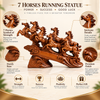 WellHomes™ 7 Running Horses Statue for Home Decor – 19 Inches Premium Brown Decorative Horse Showpiece for Living Room, Office & Entrance
