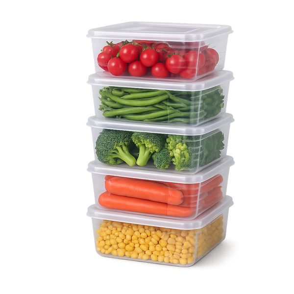 Wellhomes™ Fridge Organizer Storage Boxes Set of 6 (2000 ml Each) with Drain Plate | BPA-Free Stackable Refrigerator Containers for Fruits, Vegetables & Kitchen Storage