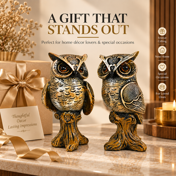 WellHomes™Decorative Owl Showpiece Set of 2 | Elegant Owl Figurines for Home Décor
