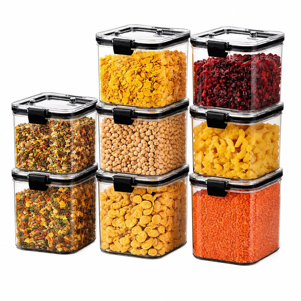 WellHomes Airtight Food Storage Containers Set of 8 | 8pcs ×700ml | Transparent Kitchen Storage & Pantry Organizer.