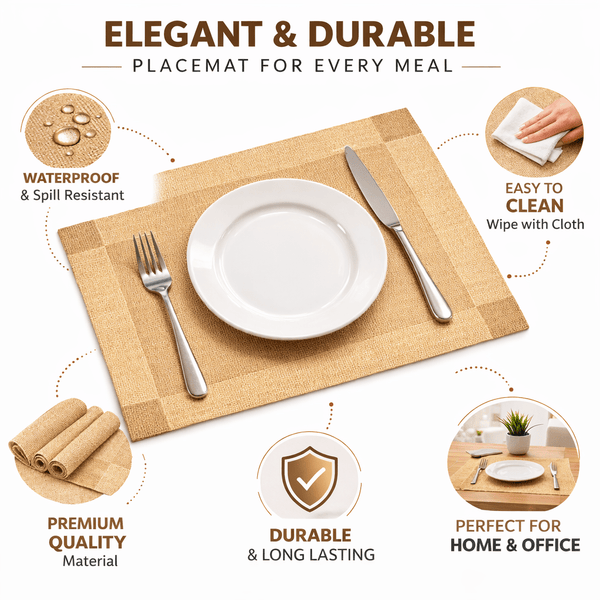 Premium Dining Table Mat (Buy 1 Get 1 Free) – Heat Resistant, Waterproof & Easy Clean Table Mat - Wellhomes™