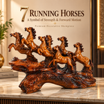 WellHomes™ 7 Running Horses Statue for Home Decor – 9Inches Premium Brown Decorative Horse Showpiece for Living Room, Office & Entrance