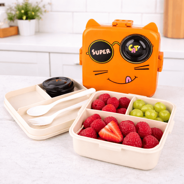 Super Cat Cartoon Lunch Box | Kids Food Storage Box with Secure Lock - Wellhomes™