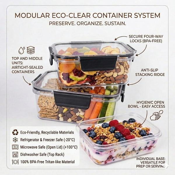 Wellhomes™ - Air - Tight Kitchen Storage Containers | Transparent BPA - Free Plastic Boxes with Black Lids |Stackable and Reusable Food Organizer for Grains, Snacks, Pulses, Spices. - Wellhomes™