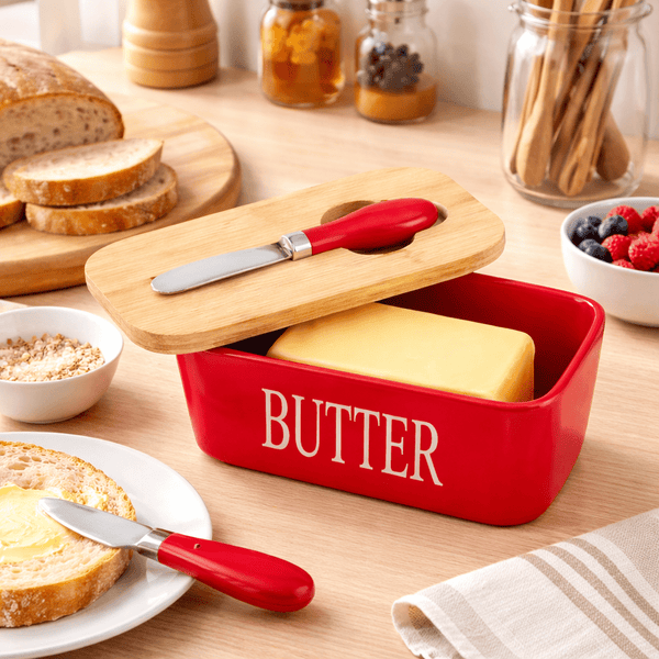 Wellhomes™ Ceramic Airtight Butter Storage with Bamboo Lid & Butter Knife | Kitchen Butter Keeper. (Copy) - Wellhomes™