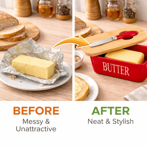 Wellhomes™ Ceramic Airtight Butter Storage with Bamboo Lid & Butter Knife | Kitchen Butter Keeper. (Copy) - Wellhomes™