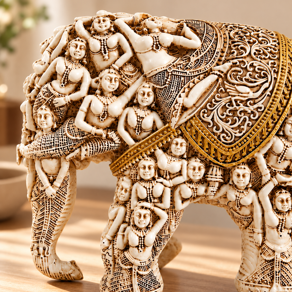 WellHomes™ Human Elephant Sculpture – Intricately Carved Decorative Showpiece for Home Décor