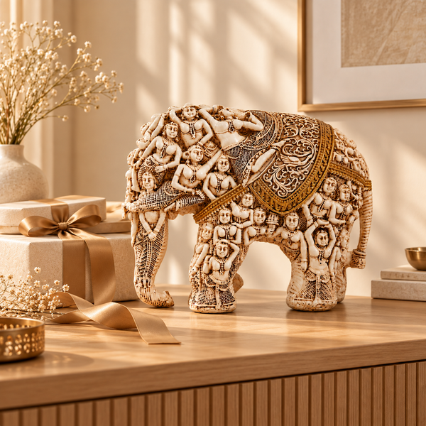 WellHomes™ Human Elephant Sculpture – Intricately Carved Decorative Showpiece for Home Décor