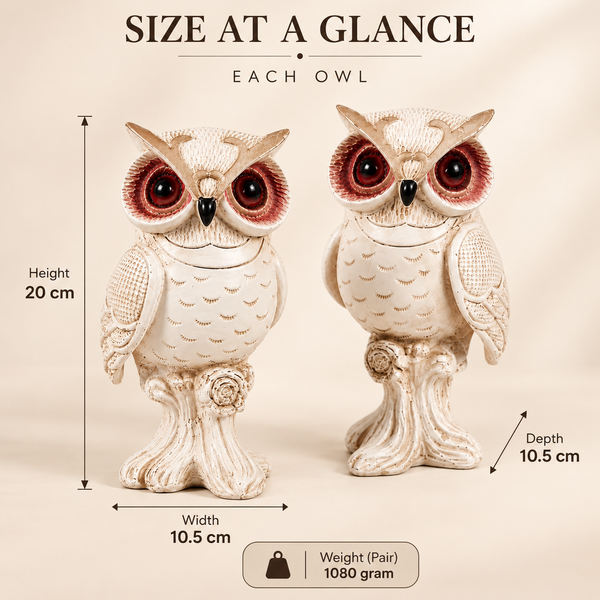 WellHomes™ White Decorative Owl Showpiece Set of 2 | Elegant Owl Figurines for Home Décor
