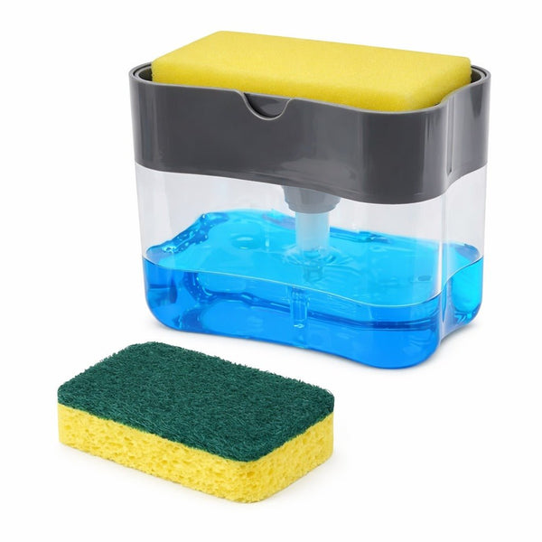 2 - in - 1 Soap Dispenser with Sponge Holder | Press Dish Soap Pump for Kitchen Sink - Wellhomes™