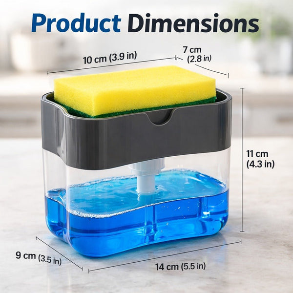 2 - in - 1 Soap Dispenser with Sponge Holder | Press Dish Soap Pump for Kitchen Sink - Wellhomes™