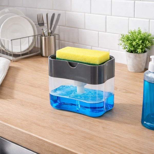 2 - in - 1 Soap Dispenser with Sponge Holder | Press Dish Soap Pump for Kitchen Sink - Wellhomes™