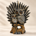 WellHomes™ Owl Family Decorative Statue – Antique Silver Owl Family Figurine with Tree Base for Home Décor