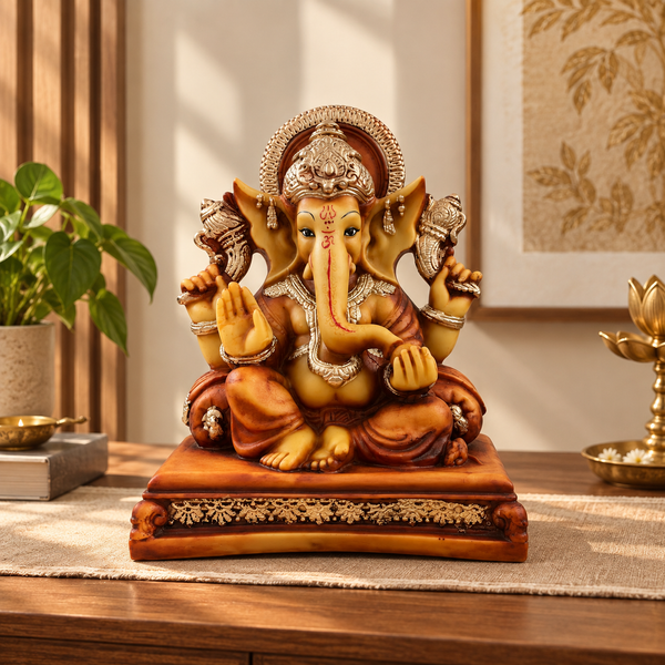 WellHomes™ Premium Lord Ganesha Idol | Antique Finish Ganesh Statue for Home, Office & Puja Décor