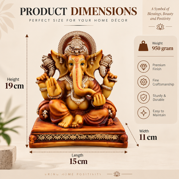 WellHomes™ Premium Lord Ganesha Idol | Antique Finish Ganesh Statue for Home, Office & Puja Décor