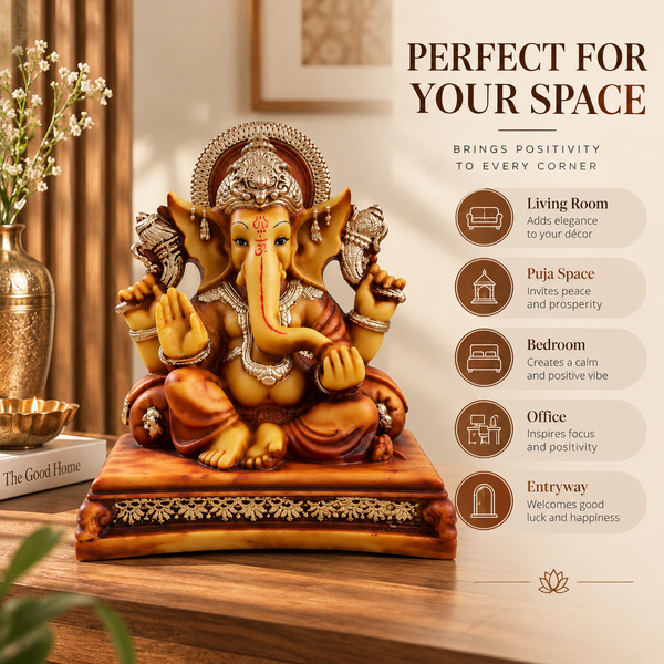 WellHomes™ Premium Lord Ganesha Idol | Antique Finish Ganesh Statue for Home, Office & Puja Décor