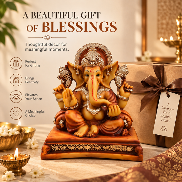 WellHomes™ Premium Lord Ganesha Idol | Antique Finish Ganesh Statue for Home, Office & Puja Décor
