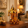 Radha Krishna Statue on Lotus Base, Antique Brown Decorative Idol for Home Décor