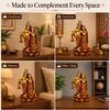 Radha Krishna Statue on Lotus Base, Antique Brown Decorative Idol for Home Décor