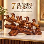 WellHomes™ 7 Running Horses Statue for Home Decor – 15Inches Premium Brown Decorative Horse Showpiece for Living Room, Office & Entrance