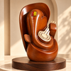 WellHomes™ Wooden Veena Ganesha Statue – Premium Brown Ganesh Idol for Home Décor, Pooja Room & Gifting