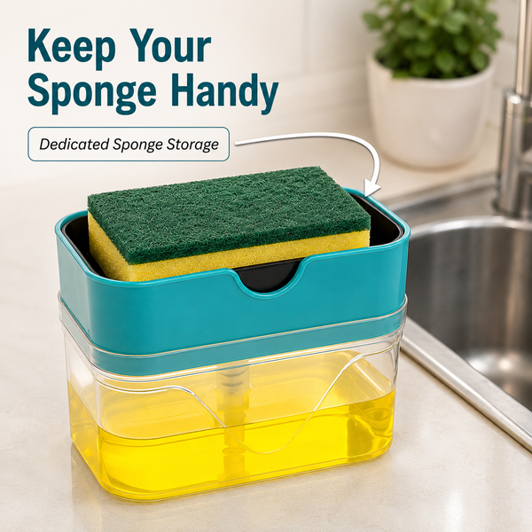 WellHomes 2-in-1 Dish Soap Dispenser with Sponge Holder | Kitchen Sink Organizer|300ml