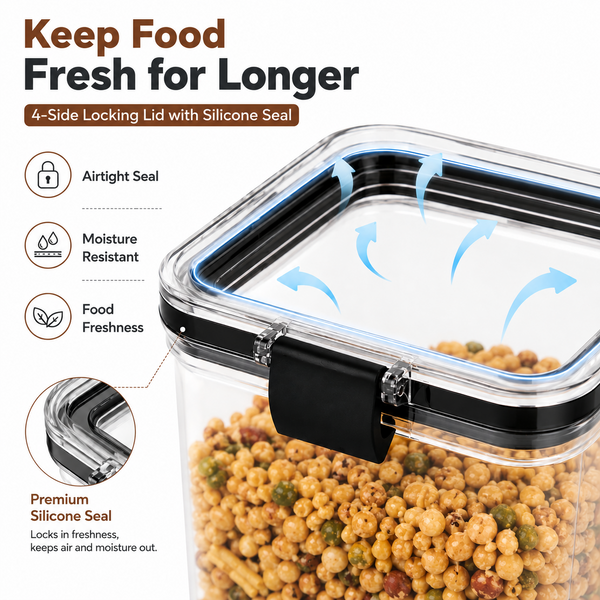 WellHomes Airtight Storage Containers Set of 16 | 8×700ml + 8×1100ml | Transparent Kitchen Pantry Containers (Copy)