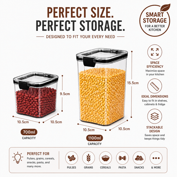WellHomes Airtight Storage Containers Set of 16 | 8×700ml + 8×1100ml | Transparent Kitchen Pantry Containers (Copy)