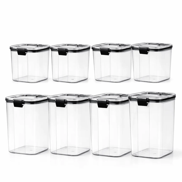 WellHomes Airtight Storage Containers Set of 8 | 4×700ml + 4×1100ml | Transparent Kitchen Pantry Containers