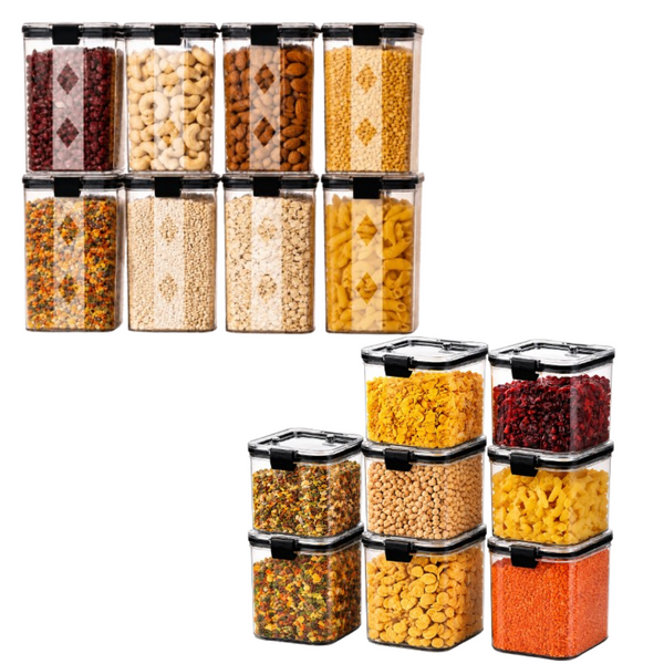 WellHomes Airtight Storage Containers Set of 16 | 8×700ml + 8×1100ml | Transparent Kitchen Pantry Containers (Copy)