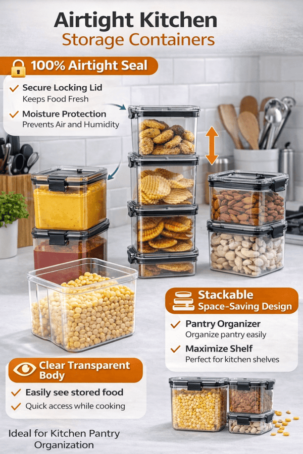 Airtight Kitchen Storage Containers set of 8pcs (400ml) - Wellhomes™