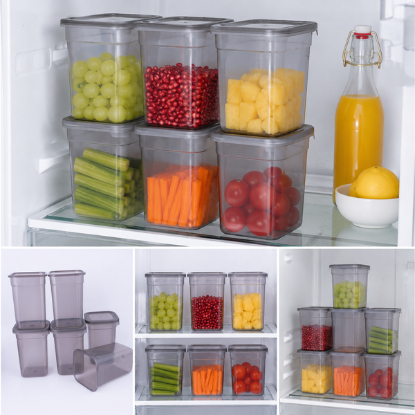WellHomes™ BPA Free Fridge Storage Containers Set of 6 | Stackable Refrigerator Organizer Boxes with Lids for Fruits, Vegetables, Snacks & Pantry Storage