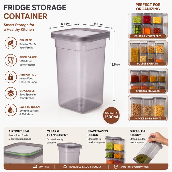 WellHomes™ BPA Free Fridge Storage Containers Set of 6 | Stackable Refrigerator Organizer Boxes with Lids for Fruits, Vegetables, Snacks & Pantry Storage
